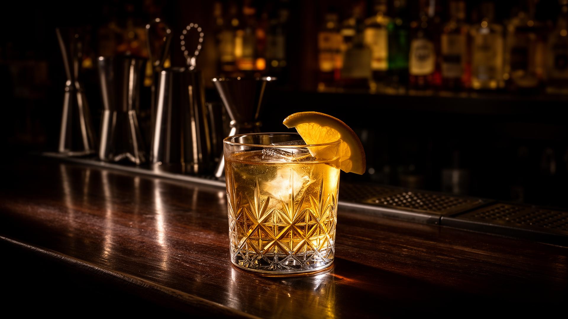 Craft cocktail in amber light